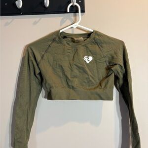Olive Green Women's Cropped Long-Sleeve Athletic Top